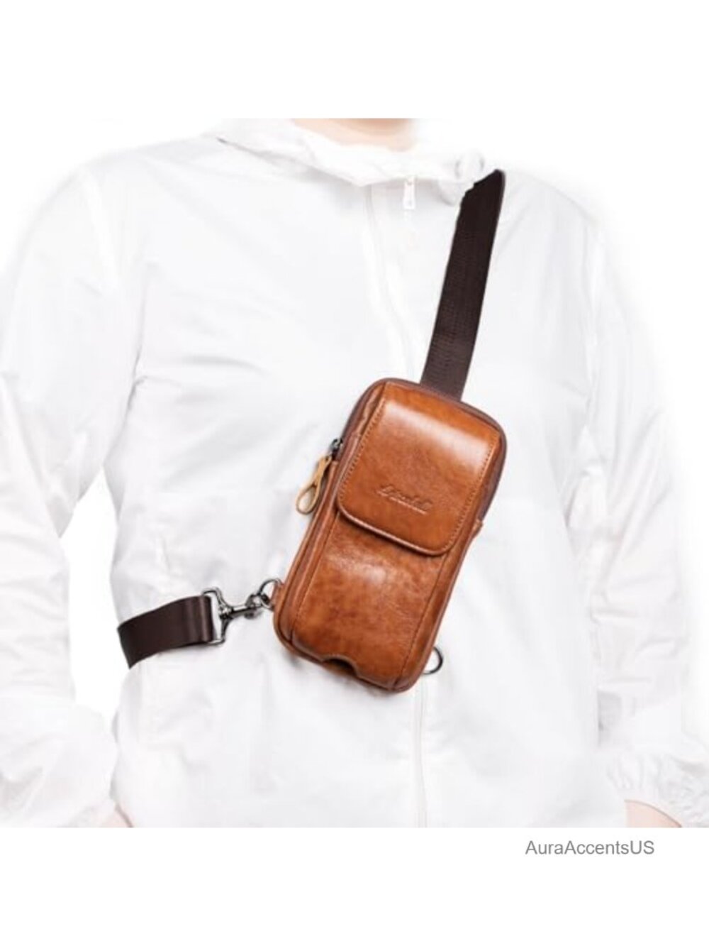 Genuine Leather Mini Sling Bag Crossbody with Charging Port